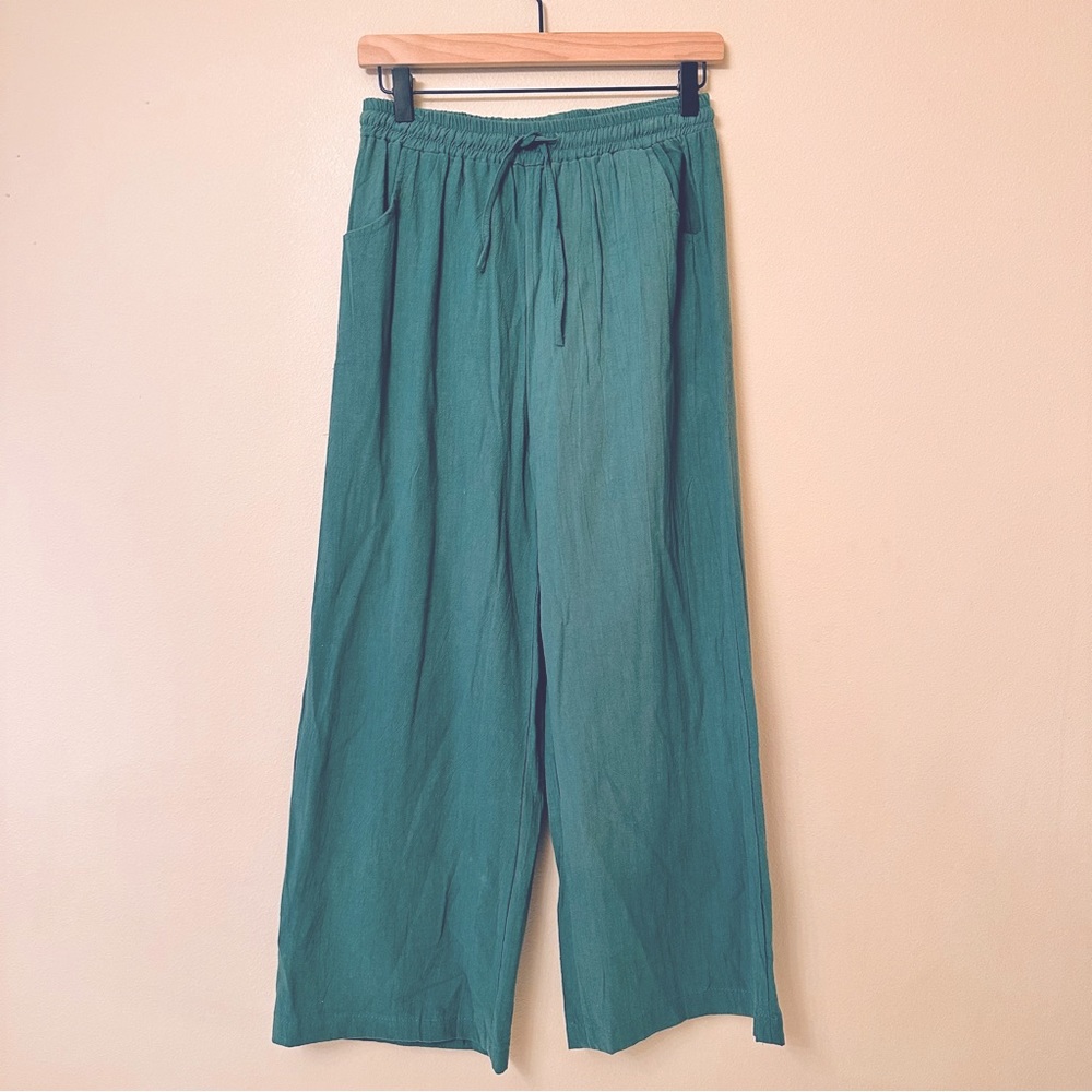 Hong Jin Pants Green Wide Leg Cropped Size M